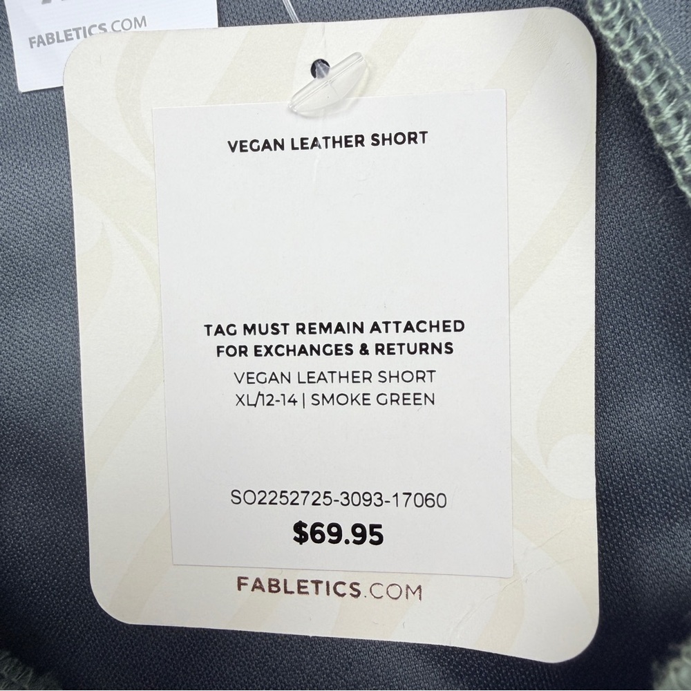 Fabletics Vegan Leather Women's High Waist Smoke Green Shorts - Picture 8 of 11